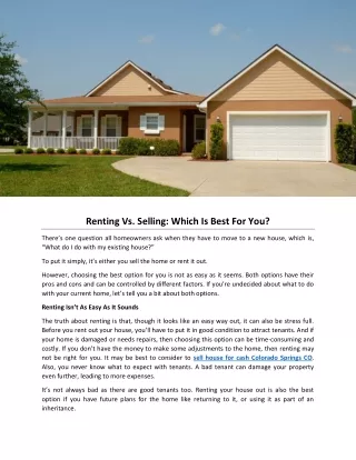 Renting Vs. Selling: Which Is Best For You?
