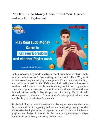 Play Real Ludo Money Game to Kill Your Boredom and win free Paytm cash