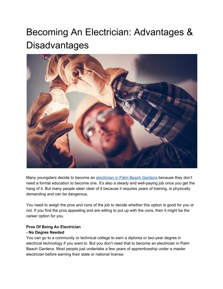 becoming an electrician advantages disadvantages