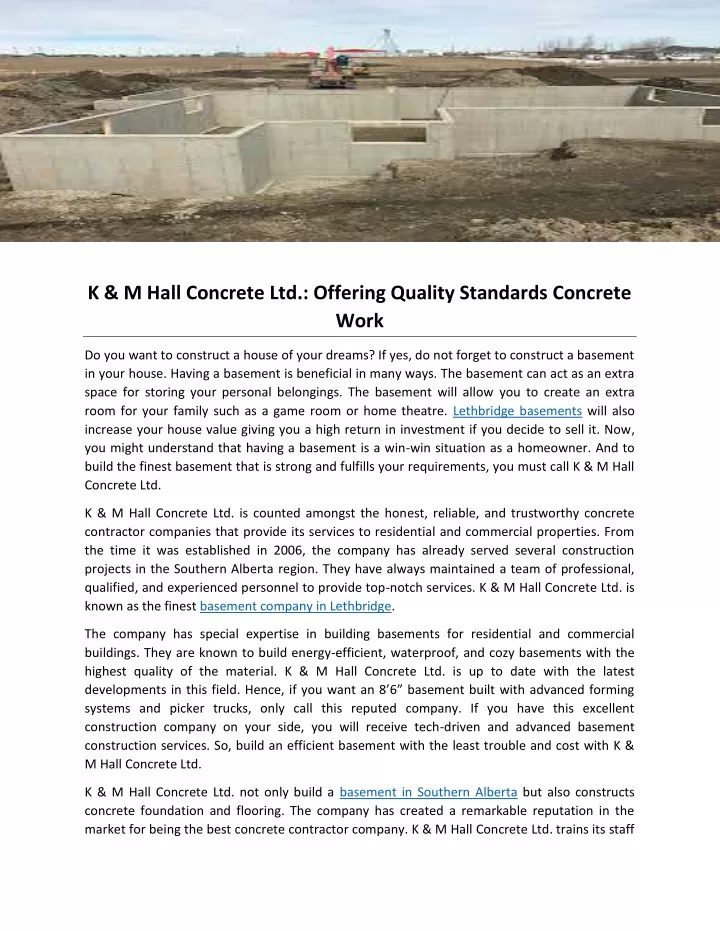 k m hall concrete ltd offering quality standards