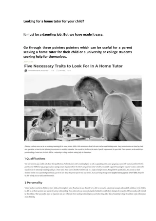 Five Necessary Traits to Look For In A Home Tutor