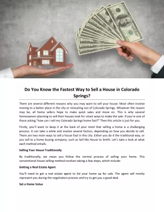 Do You Know the Fastest Way to Sell a House in Colorado Springs?