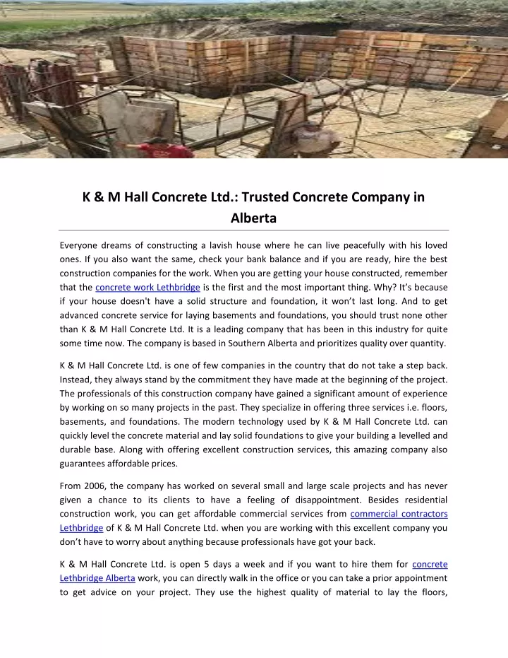 k m hall concrete ltd trusted concrete company