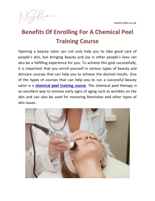 Benefits Of Enrolling For A Chemical Peel Training Course