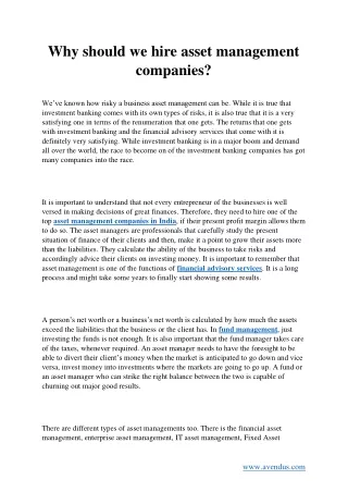 why should we hire asset management companies