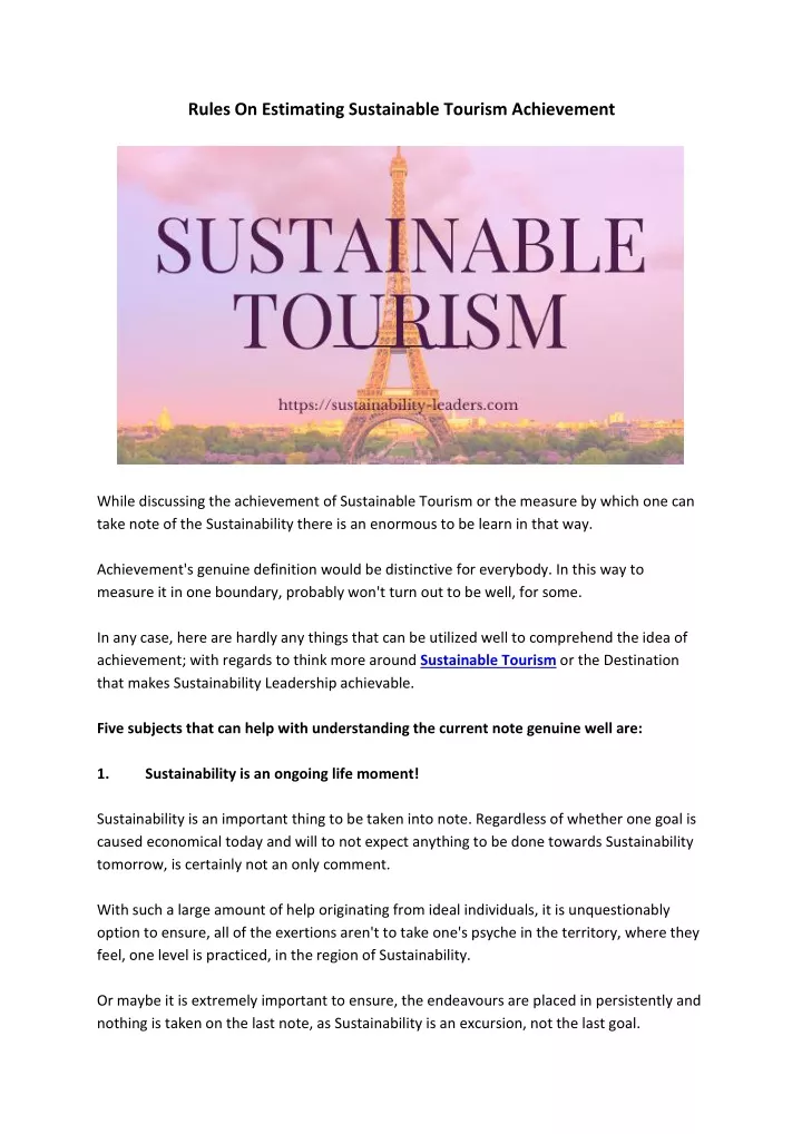 rules on estimating sustainable tourism