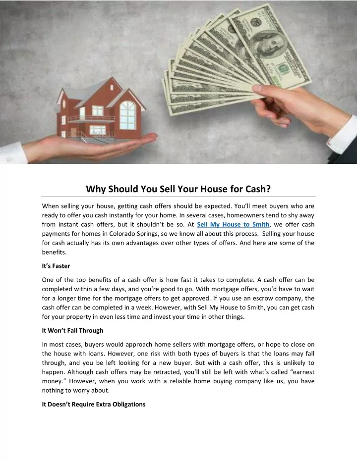 why should you sell your house for cash