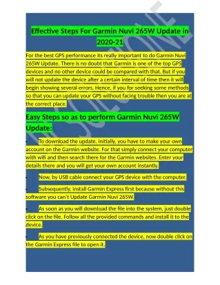 effective steps for garmin nuvi 265w update