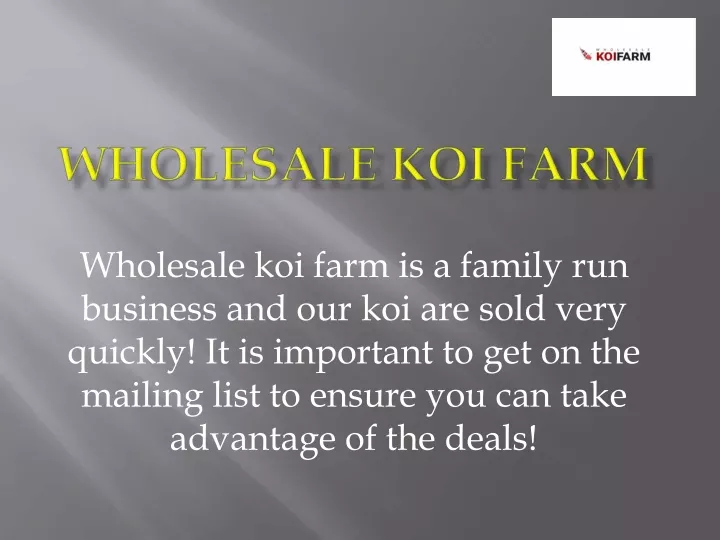 wholesale koi farm is a family run business