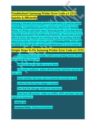 troubleshoot samsung printer error code u1 2315