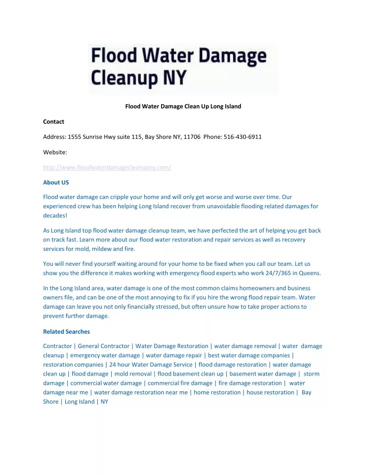 flood water damage clean up long island