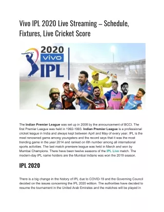 IPL Live Streaming - Ipl 2020 Live | Schedule, Fixture, Time Table & Results