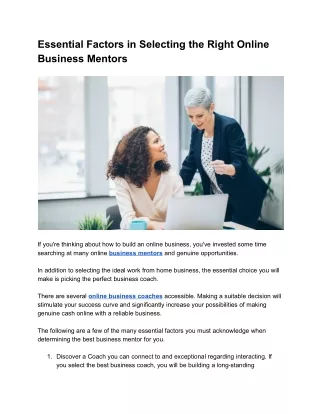 Essential Factors in Selecting the Right Online Business Mentors