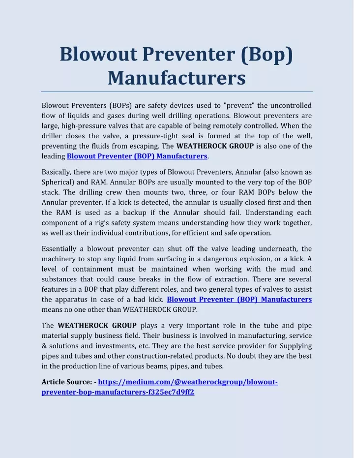 blowout preventer bop manufacturers