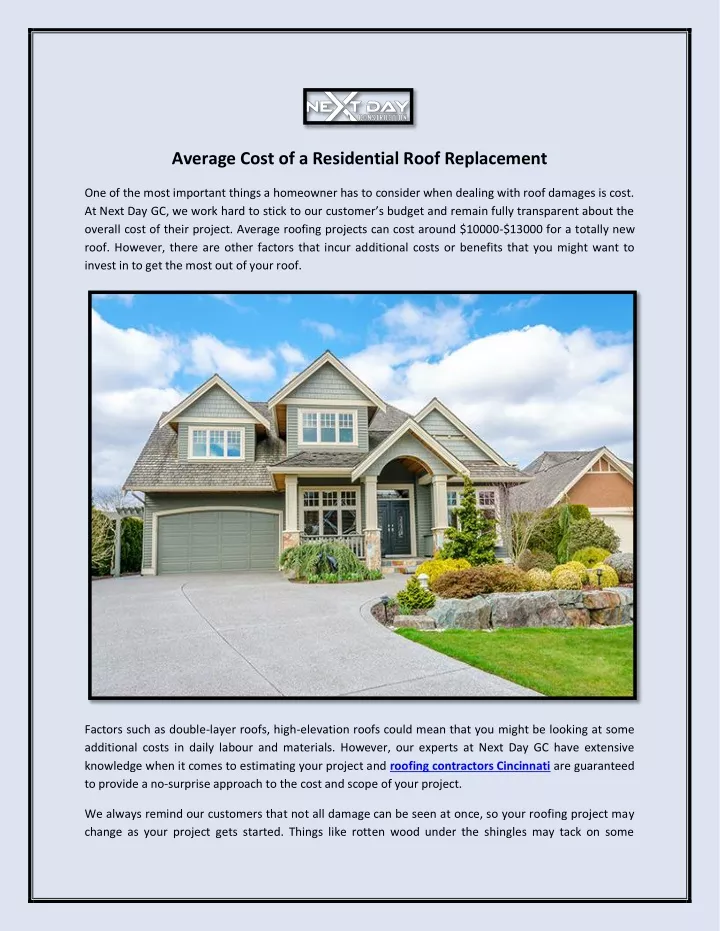 average cost of a residential roof replacement
