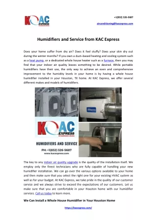Humidifiers and Service from KAC Express