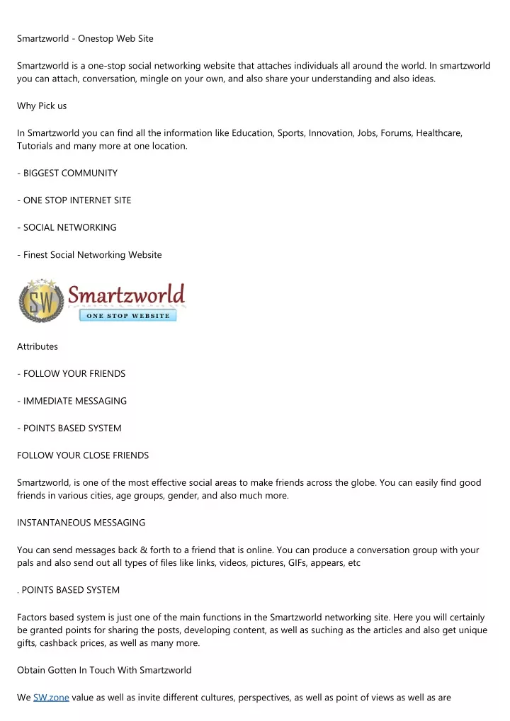 smartzworld onestop web site