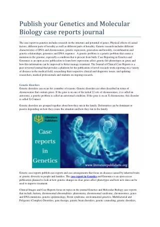 Publish your Genetics and Molecular Biology case reports journal