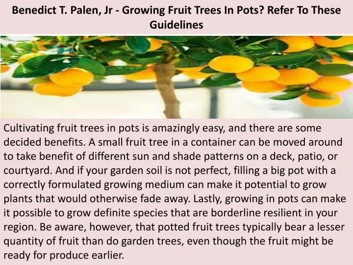 benedict t palen jr growing fruit trees in pots refer to these guidelines