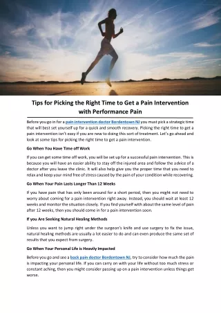 Tips for Picking the Right Time to Get a Pain Intervention with Performance Pain