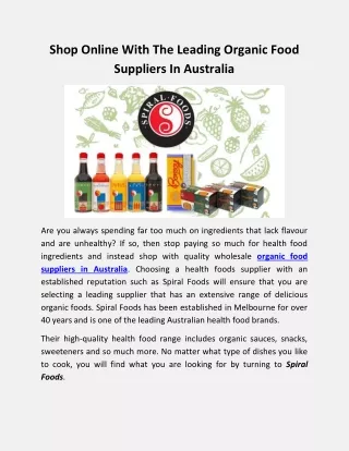 Shop Online With The Leading Organic Food Suppliers In Australia