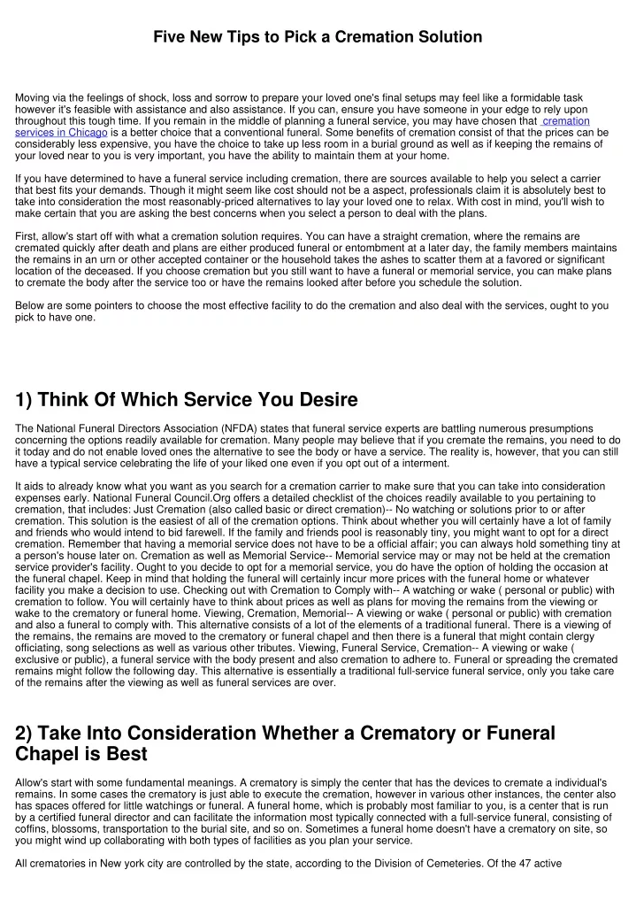 five new tips to pick a cremation solution