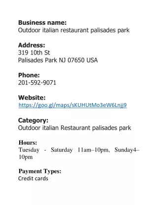 Outdoor italian restaurant palisades park