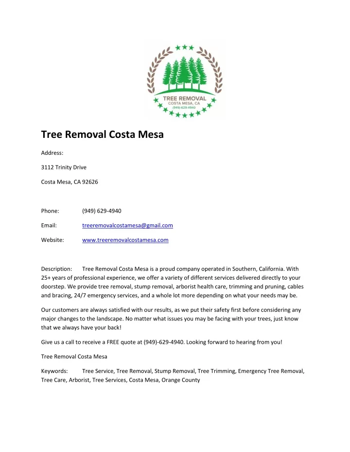 tree removal costa mesa