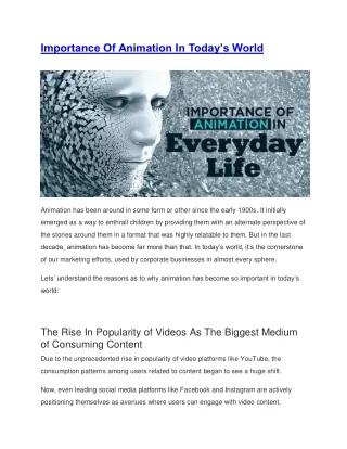 importance of animation in today s world