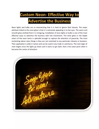 Custom Neon- Effective Way to Advertise the Business