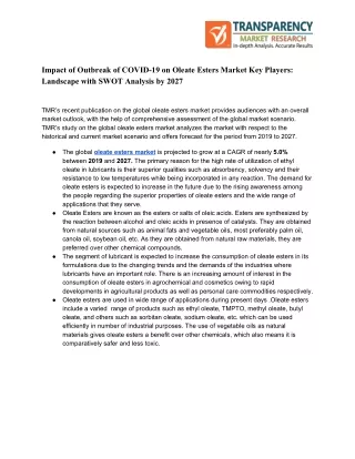 impact of outbreak of covid 19 on oleate esters