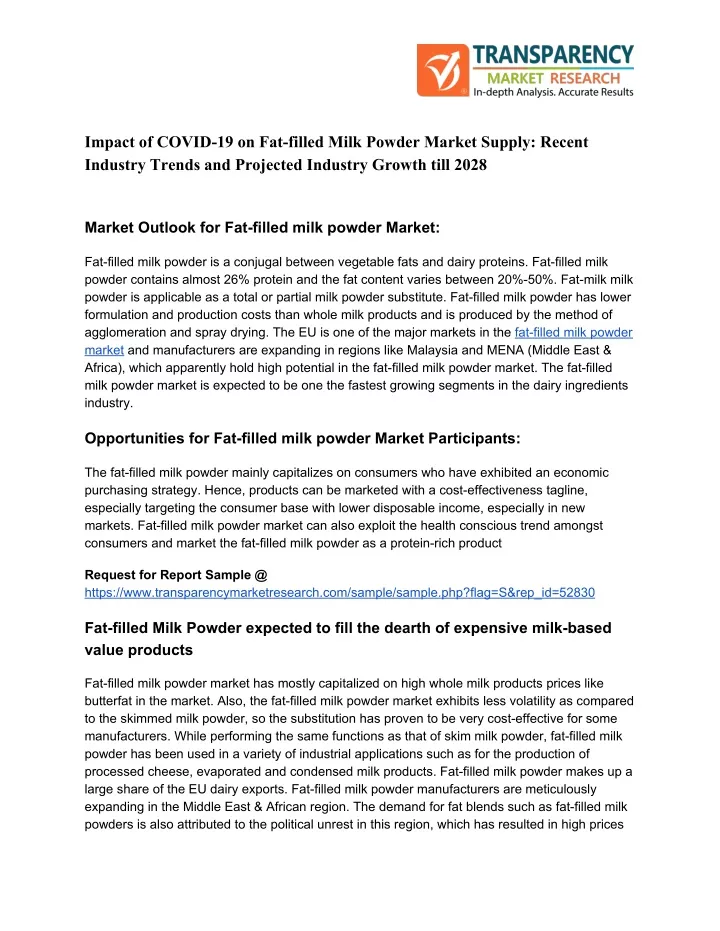 impact of covid 19 on fat filled milk powder