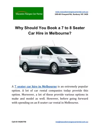 Why Should You Book a 7 to 8 Seater Car Hire in Melbourne?