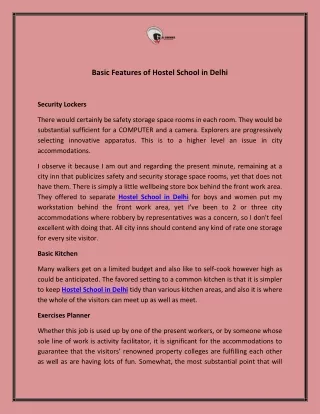 basic features of hostel school in delhi
