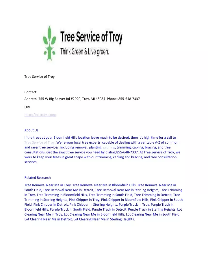 tree service of troy contact address
