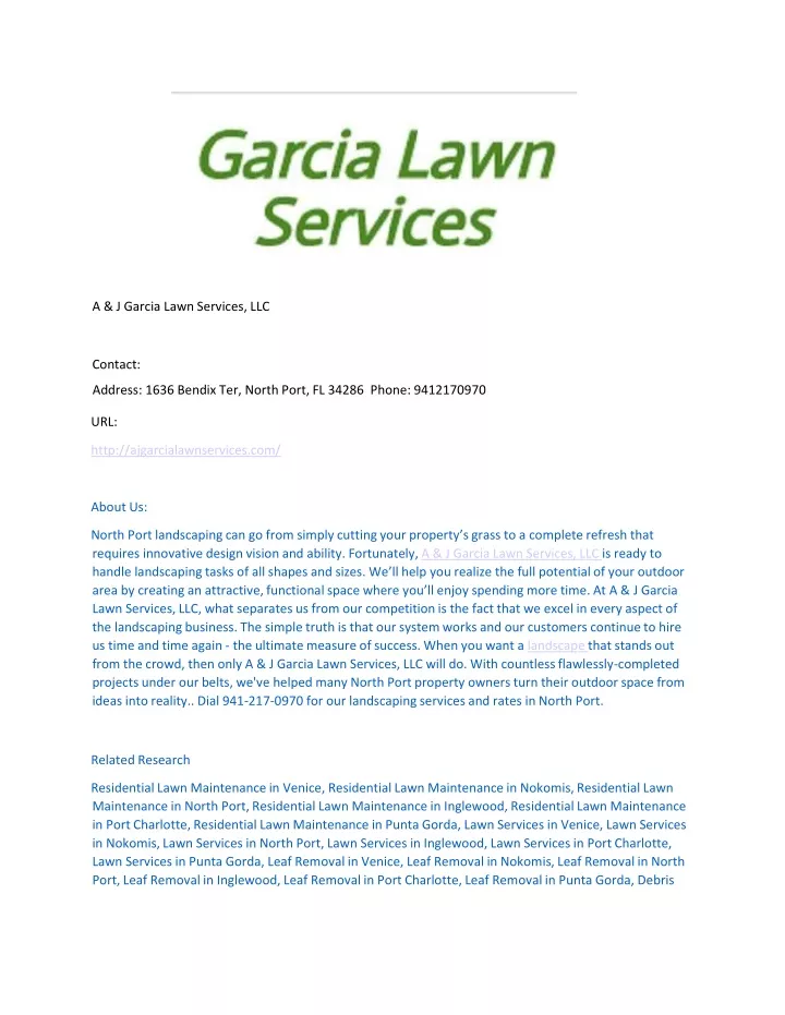 a j garcia lawn services llc contact address 1636