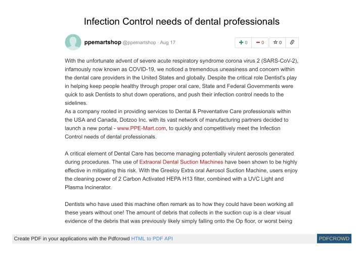 infection control needs of dental professionals
