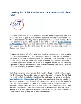 Looking for B.Ed Admissions in Ahmedabad? Read this!