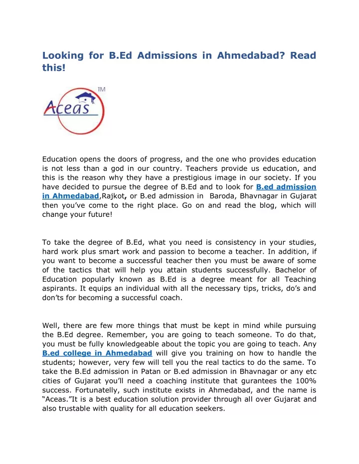 looking for b ed admissions in ahmedabad read this