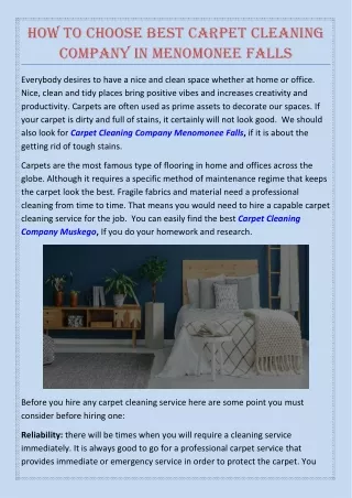 How to cHoose best carpet cleaning company in menomonee Falls
