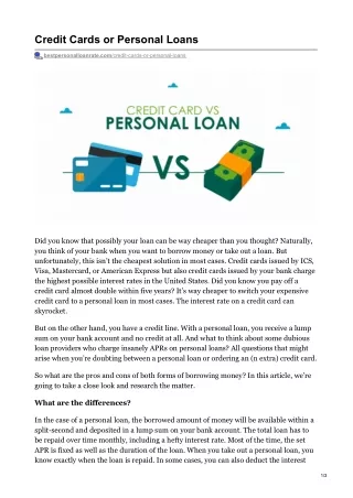 Credit Cards or Personal Loans - Best Personal Loan Rate
