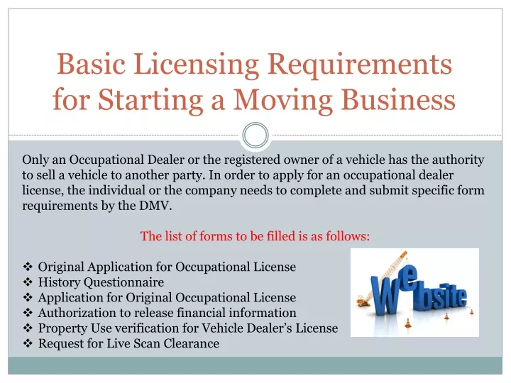 basic licensing requirements for starting a moving business