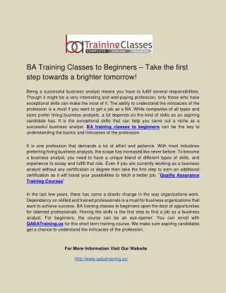 BA Training Classes to Beginners