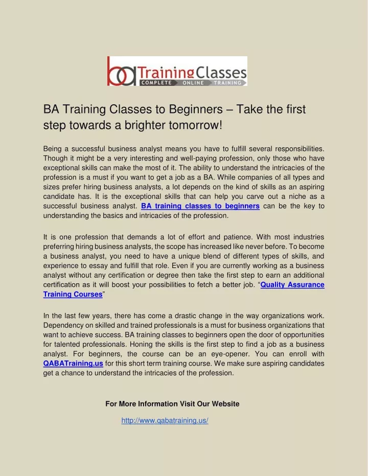 ba training classes to beginners take the first