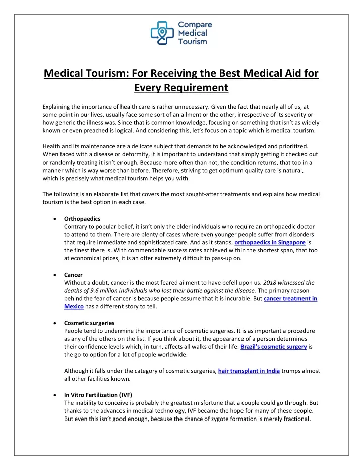 medical tourism for receiving the best medical