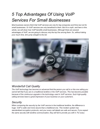 5 Top Advantages Of Using VoIP Services For Small Businesses