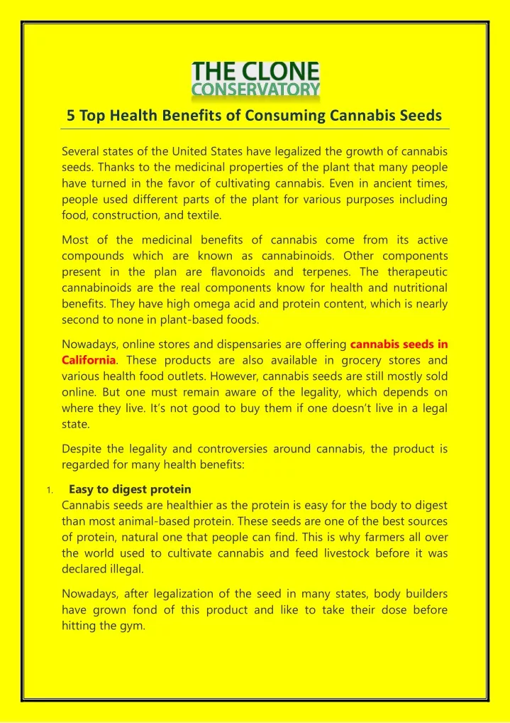 5 top health benefits of consuming cannabis seeds