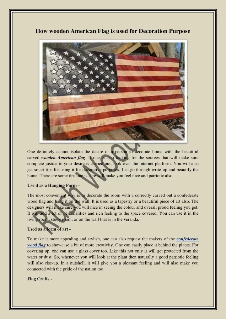 how wooden american flag is used for decoration