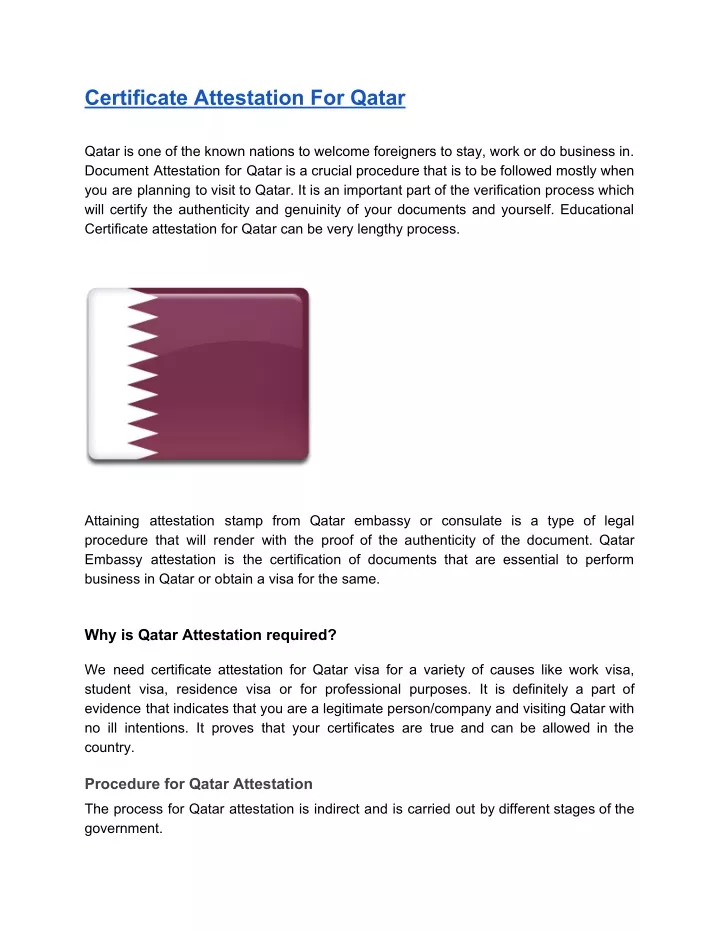certificate attestation for qatar qatar