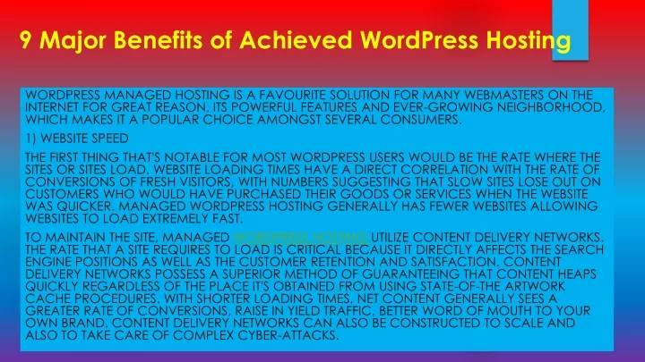 9 major benefits of achieved wordpress hosting